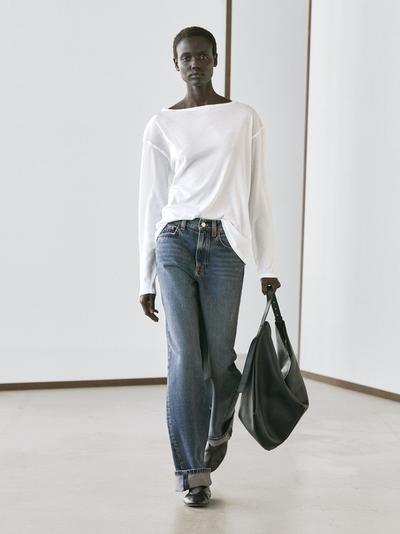 Massimo Dutti Футболка с лодочным вырезом из 100% хлопка