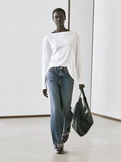 Massimo Dutti Футболка с лодочным вырезом из 100% хлопка