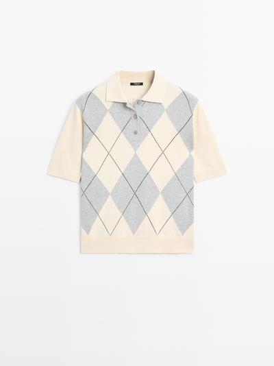 Massimo Dutti Водолазка с поло из джерси с узором из алмазной вязки