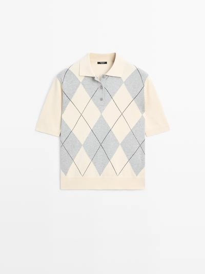 Massimo Dutti Водолазка с поло из джерси с узором из алмазной вязки