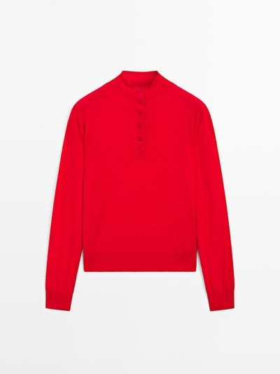 Massimo Dutti Вязанный свитер с отложным воротником и пуговицами