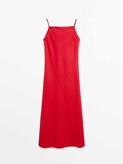 Massimo Dutti Миди-платье из льна с прямым вырезом