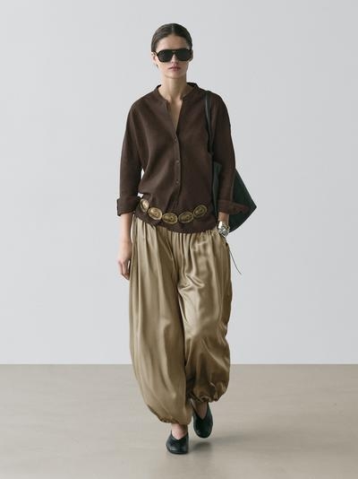 Massimo Dutti Рубашка с воротником стойкой из 100% льна