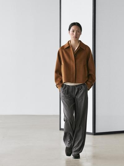 Massimo Dutti Краткое пальто с рукавами реглан из шерстяной смеси