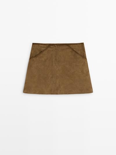 Massimo Dutti Мини-юбка из овечьей кожи с отделкой нубуком