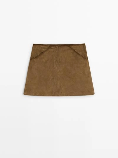 Мини-юбка из овечьей кожи с отделкой нубуком- Заказать в России
