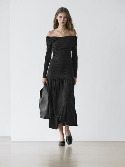 Massimo Dutti Топ с открытыми плечами из смесовой ткани ленцелла и шерсти