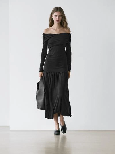 Massimo Dutti Топ с открытыми плечами из смесовой ткани ленцелла и шерсти