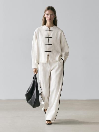 Massimo Dutti Льняная рубашка-овершерт с деталями на пуговицах