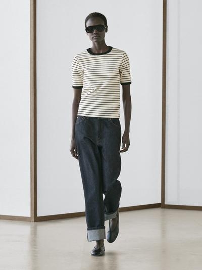 Massimo Dutti Футболка с короткими рукавами в полоску контрастного цвета