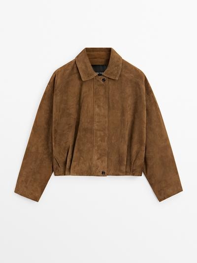 Massimo Dutti Короткая кожаная бомбер-куртка из замши