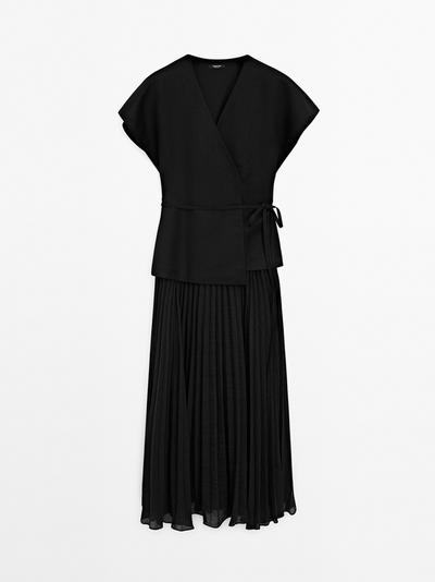 Massimo Dutti Длинное платье с плиссированной юбкой и деталями жилета купить с доставкой.