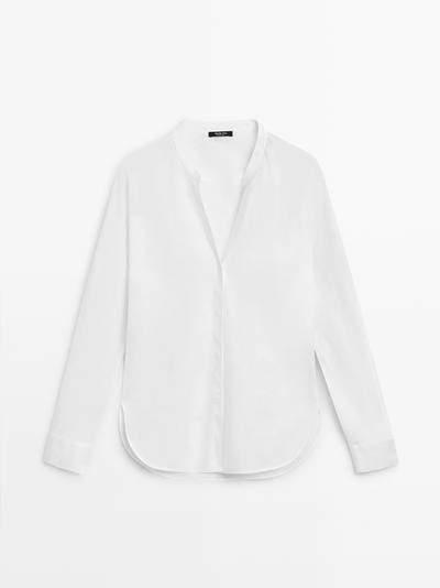 Рубашка с воротником стойка из 100% льна- Заказать в России