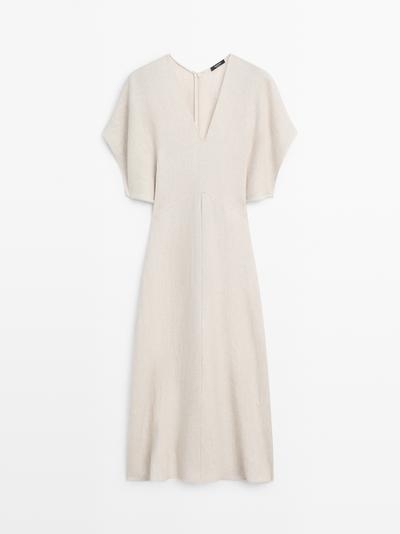 Massimo Dutti Платье миди из льна с короткими рукавами и легкими подкладками