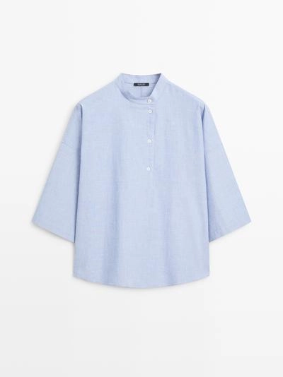 Блузка с потайным воротником на пуговицах- Заказать в России