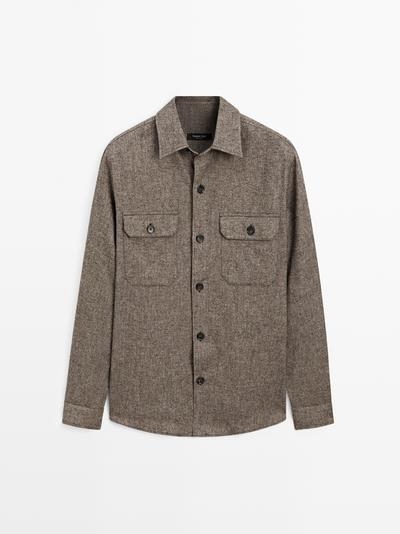 Massimo Dutti Рубашка-овершит из шерстяной смеси с карманами