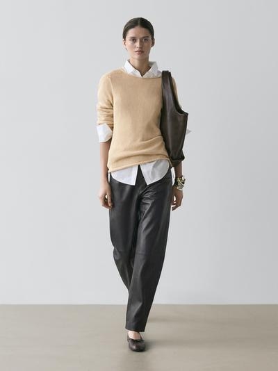 Massimo Dutti Брюки из овечьей кожи в стиле BALLOON FIT