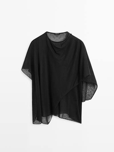 Massimo Dutti Футболка с перекрестным воротником из льняно-хлопковой ткани купить с доставкой.