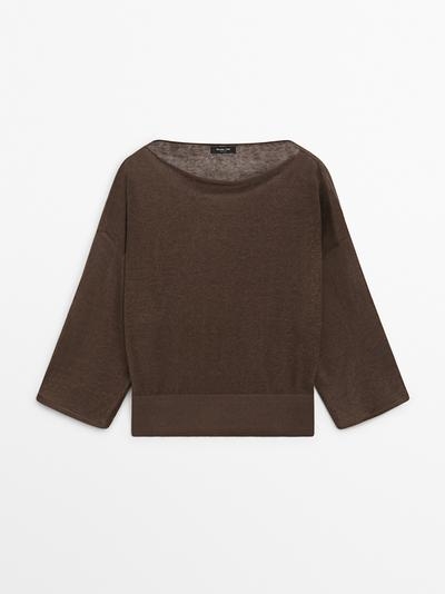 Massimo Dutti Футболка из льна с лодочным вырезом купить с доставкой.