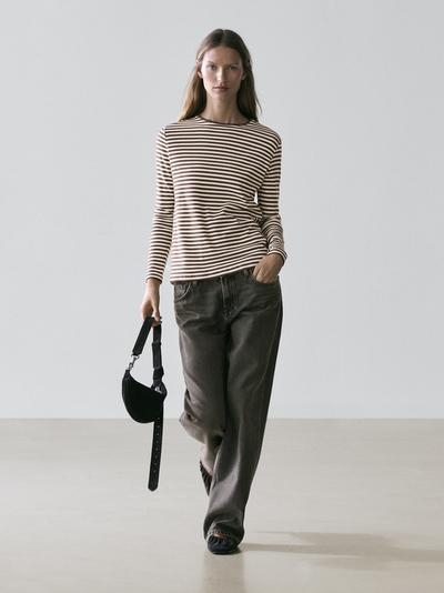 Massimo Dutti Футболка с длинным рукавом в полоску с контрастной отделкой