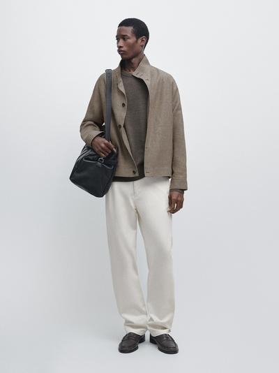 Massimo Dutti Куртка-бомбер из смесового льна с деталями воротника