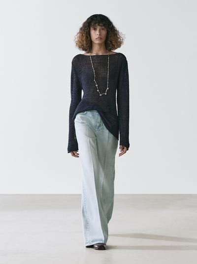 Massimo Dutti Вязанный свитер из хлопкового смесового волокна с лодочным вырезом