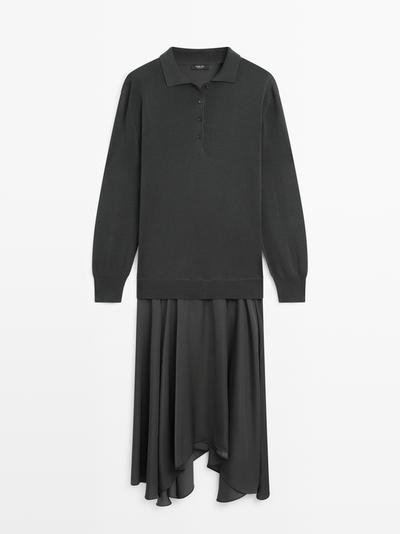 Massimo Dutti Платье-поло с контрастным вязаным верхом купить с доставкой.