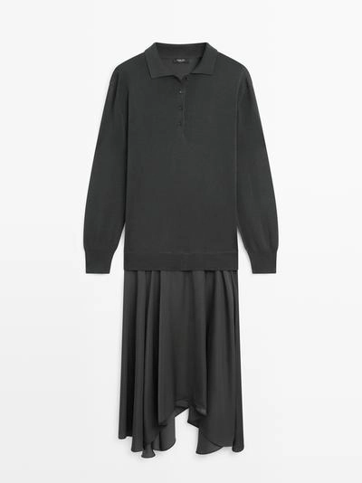 Платье-поло с контрастным вязаным верхом