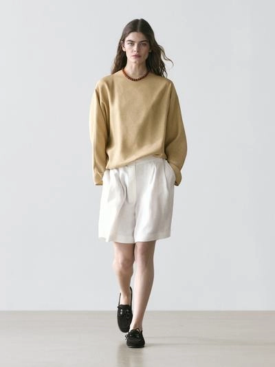 100% льняные короткие плиссированные бермуды- Заказать в России