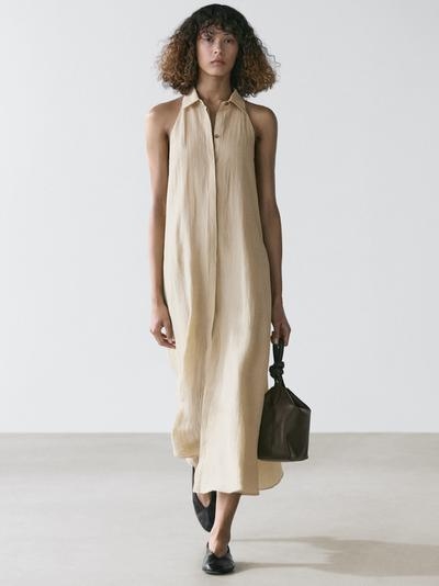 Massimo Dutti Платье миди с воротником поло из льняно-бавовняной ткани