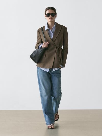 Massimo Dutti Пиджак из смесовой хлопковой ткани с завязкой