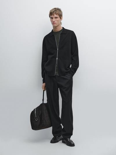 Massimo Dutti Кардиган из хлопка и шерсти с застежкой на молнии и карманами