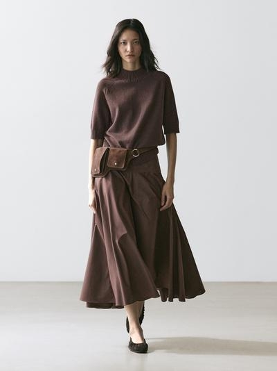 Massimo Dutti Юбка миди с поясом-корсетом и деталями швов