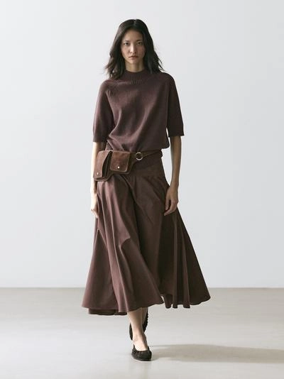 Юбка миди с поясом-корсетом и деталями швов- Заказать в России