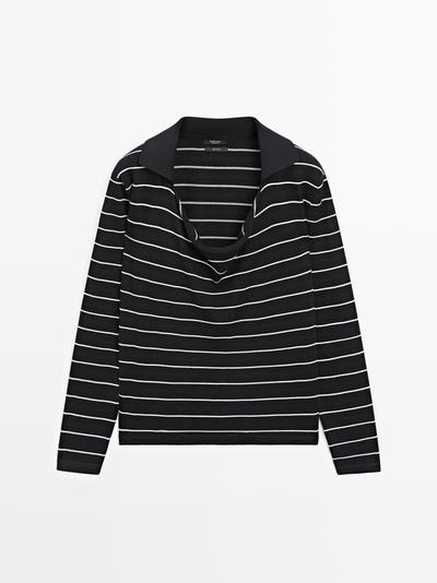 Massimo Dutti Полосатый вязаный свитер поло из хлопка купить с доставкой.