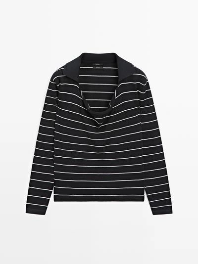 Полосатый вязаный свитер поло из хлопка- Заказать в России