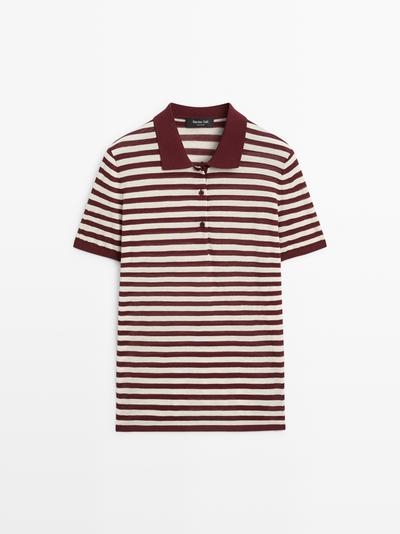 Massimo Dutti Хлопковая поло-рубашка с полосатыми деталями
