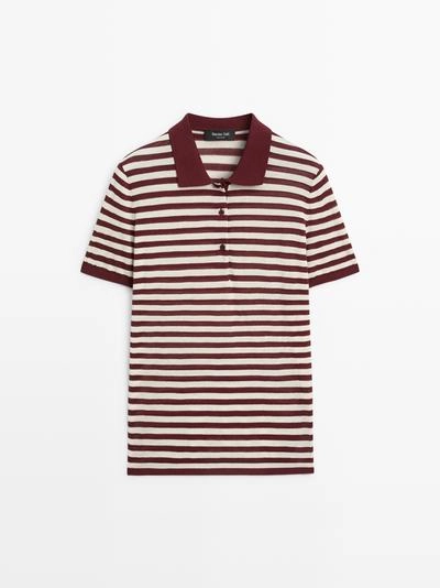 Хлопковая поло-рубашка с полосатыми деталями