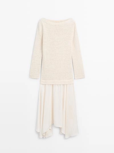 Massimo Dutti Асимметричное миди-платье с контрастными деталями