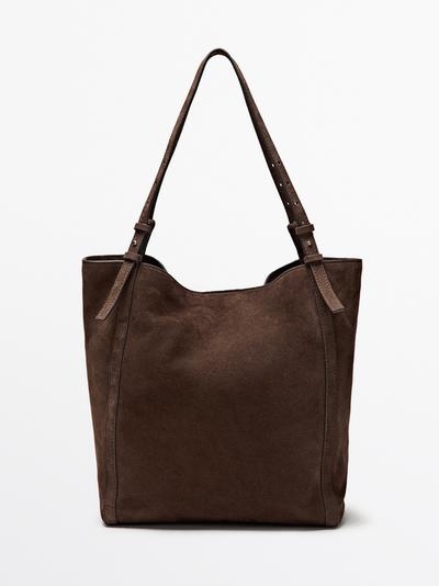 Massimo Dutti Сумка-тоут из разделанной замши
