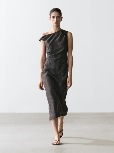 Massimo Dutti Платье миди с драпировкой на плечиках