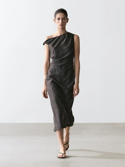 Massimo Dutti Платье миди с драпировкой на плечиках