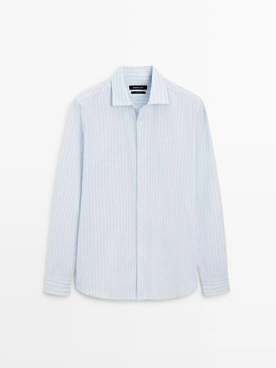 Рубашка из хлопково-вискозного текстиля с полосками regular fit