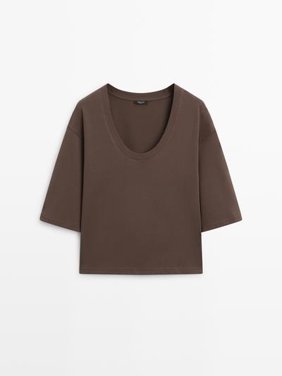 Massimo Dutti Футболка с горловиной лодочкой из 100% хлопка