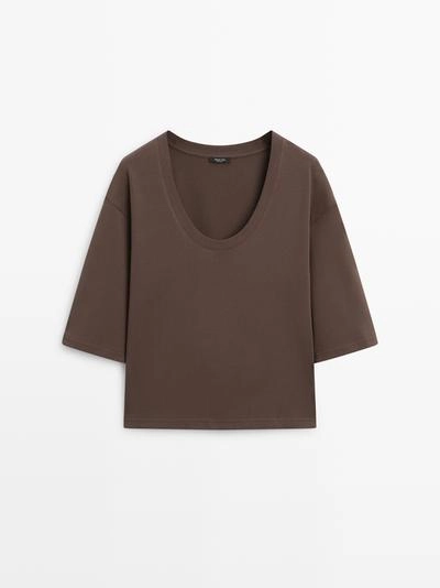 Massimo Dutti Футболка с горловиной лодочкой из 100% хлопка
