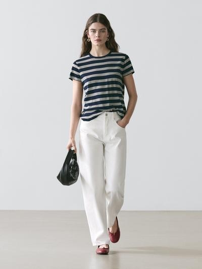 Massimo Dutti Футболка с короткими рукавами в полоску из 100% хлопка