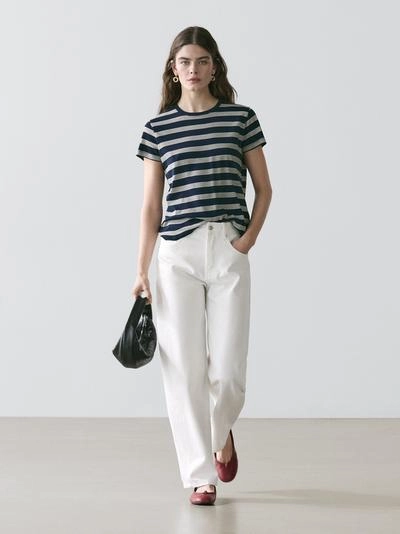 Футболка с короткими рукавами в полоску из 100% хлопка- Заказать в России