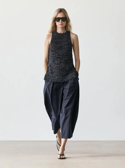 Брюки из хлопкового смесового материала широкого покроя