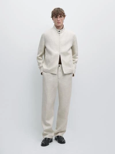 Короткий льняной пиджак с вставкой из штаниной- Заказать в России