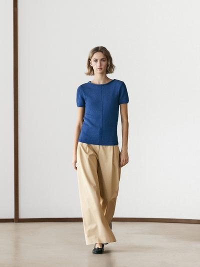 Massimo Dutti Свитер из хлопково-шерстяной пряжи с коротким рукавом